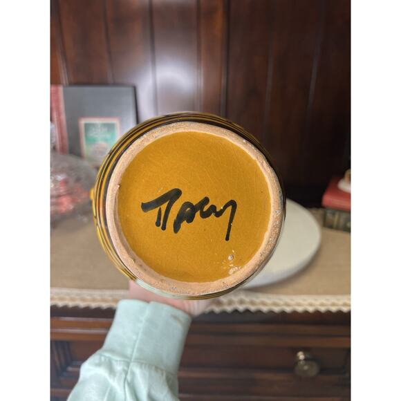 Aldo Londi Bitossi Italy Pitcher Vase Mid Century Modern Yellow Hand Painted - Picture 9 of 9